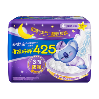 护舒宝 超长夜用425mm考拉呼呼卫生巾*4片超薄棉柔姨妈巾