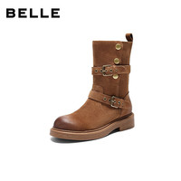 百丽（Belle）周雨彤同款西部派对马丁靴女25冬新厚底商场休闲短靴E7Z1DDZ5 棕色-毛里 37