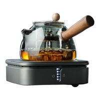 全度(Quandu) 玻璃蒸煮一体四代茶壶玻璃侧把壶电陶炉煮茶壶木把茶具 猫眼二代电陶炉灰+墩墩壶 900ml