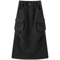 【加绒工装长裙】24冬工装风中长款半身裙大口袋可抽绳黑色长裙女