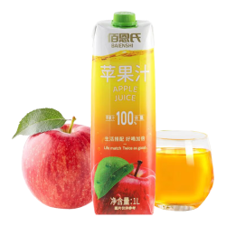 佰恩氏 100%苹果汁无添加果汁饮料饮品 1L*1瓶 实惠瓶装