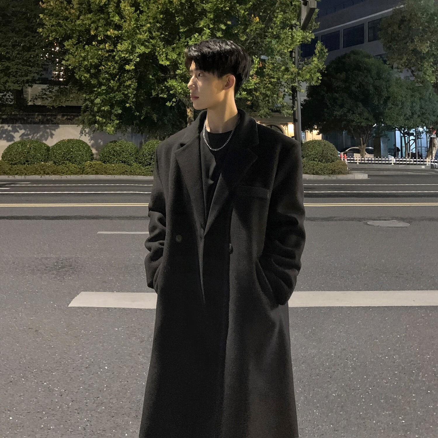 顶峰保罗（Dingfengbaoluo）毛呢大衣外套男秋冬中长款韩版高级宽松过膝呢子风衣HT88黑色