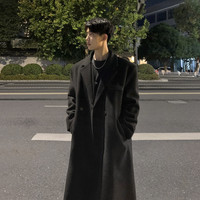 顶峰保罗（Dingfengbaoluo）毛呢大衣外套男秋冬中长款韩版高级宽松过膝呢子风衣HT88黑色3XL