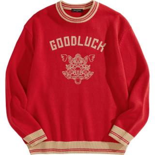 太平鸟 男装2025秋款圆领撞色提花年味针织衫男式毛衣