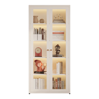 盛耐钢制书柜玻璃门防尘书架收纳柜子铁艺置物柜客厅储物柜家用展示柜 白色双门1.8米70宽钢化玻璃款