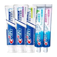 Crest 佳洁士 全优七效牙膏套装 (抗牙菌斑120g+茶香清新120g+祛牙渍健白120g+冰极薄荷120g+晨露荷香120g)