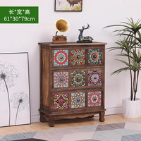 记忆旅行 美式复古带门储物柜入户玄关柜彩绘客厅收纳柜多层置物柜斗柜