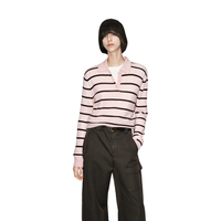 MO&Co. 针织衫2025冬轻暖智性翻领条纹POLO衫毛衣宽松落肩MBE4SWT086 粉红条纹 L /170