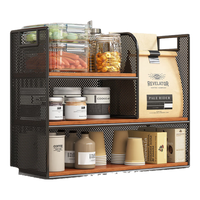 伊思家桌面收纳置物架餐桌零食架茶几客厅杯子水杯桌上台面多层整理 【升级款三层大号】黑架柚木板