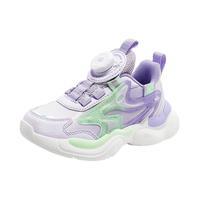 哈比熊（HOBIBEAR）童鞋女童春秋运动鞋时尚旋钮扣软底休闲儿童鞋JD91G79 紫绿36码
