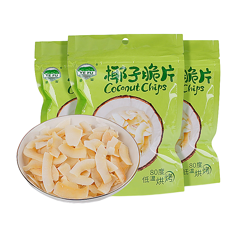 椰富 椰子脆片原味椰子干儿童蜜饯果干休闲零食椰肉干 60g 3袋 实惠装