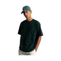 H&M男装女装T恤四季通用基础款重磅棉质休闲圆领短袖上衣0608945 深绿色 175/100 M