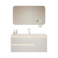 浴百家橡木浴室柜陶瓷一体盆奶油风卫生间洗手洗脸盆柜组合洗手盆洗漱台 圆弧美妆镜柜+ 80cm 陶瓷一体盆