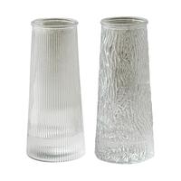 吕姆克花瓶玻璃花瓶摆件工艺品插花仿真干花富贵竹水养花瓶中号透明5043 竖条纹+水波纹组合()