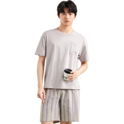 YOUKESHU 男士睡衣男100%全棉云感夏季透气吸汗可外穿5A抑菌短袖家居服套装