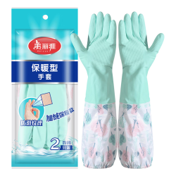 美丽雅 厚绒保暖手套 加长加厚家务手套 洗碗乳胶家务手套组合装 加绒保暖1双(颜色随机)