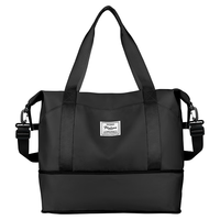 Landcase 旅行包女手提包运动游泳背包扩容短途旅行李包袋 5102黑色 双层扩容-黑色