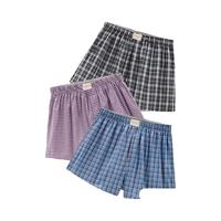 佐丹奴内衣裤男装三件装纯棉梭织撞色平角内裤 18174139 05灰/红蓝/红细格色 L