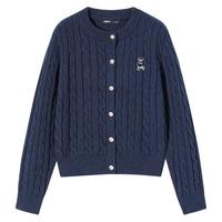SPAO 【刺绣】小熊woodie毛衣女秋冬学院风高级感绞花针织开衫W
