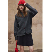 唐狮 2025秋冬女圆领净色爱心钮扣开衫毛线衫针织衫外套 深麻灰 XL