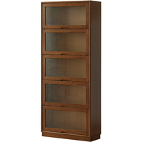 lengon良工实木书柜翻门家用书架书柜组合落地带门书橱简约橡木手办柜 0.6米长高书柜胡桃色