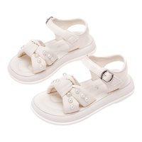 时髦简约珍珠儿童凉鞋24年夏季女童百搭舒适软底校园凉鞋耐磨