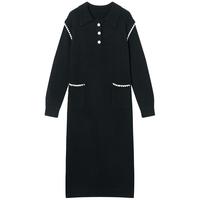 DUIBAI 撞色贝壳绣POLO领女式长款针织连衣裙