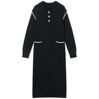 DUIBAI 撞色贝壳绣POLO领女式长款针织连衣裙