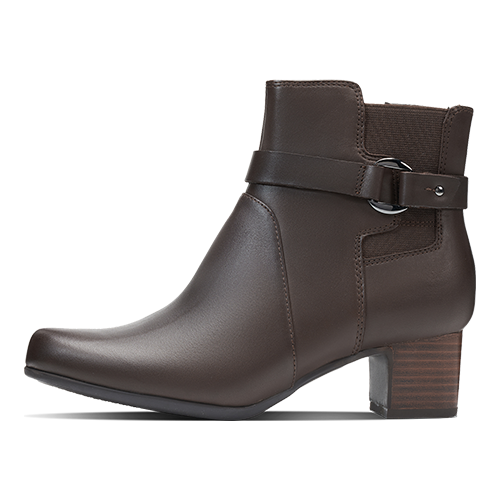 Clarks 其乐 牛皮搭扣英伦风粗跟中跟踝靴 261461154A