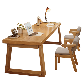 移动端、京东百亿补贴：林之语 实木书桌学习家用双人电脑桌长条桌 深胡桃色