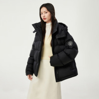 坦博尔 羽绒服女短款加厚保暖外套 680+蓬 黑色