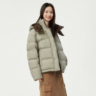 坦博尔 羽绒服女短款加厚保暖外套 680+蓬 桉树绿