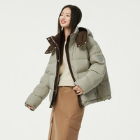 坦博尔2025冬季休闲百搭可脱卸帽面包羽绒服女短款加厚保暖外套 桉树绿 XS (155) 体重110斤之内