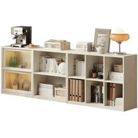 源氏木语实木书柜奶油风置物架现代简约白色展示柜自由组合收纳柜 A+D拼接书柜 Y220Y04