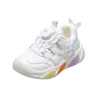 牧童女童运动鞋2024冬季儿童加绒旋转纽扣鞋子轻便减震闪灯鞋