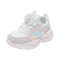 回力童鞋儿童旋钮扣运动鞋2024春秋时尚女童小白鞋男童透气跑步鞋 粉紫 28码 内长约18.1cm