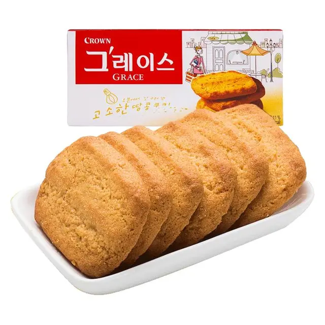 韩国进口crown克丽安花生曲奇酥性饼干办公室零食早餐
