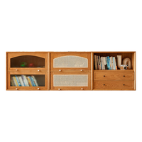 lengon 良工 樱桃木矮书柜全实木日式客厅储物收纳柜玻璃门积木组合格子柜 藤柜上柜（无腿）