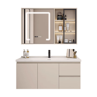 恋派奶油风浴室柜 陶瓷一体洗手盆卫生间悬挂式洗漱台一体洗脸盆组合 智能+陶瓷一体盆+龙头配件 80cm