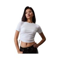Calvin Klein Jeans24春夏女士时尚抽绳下摆刺绣辣妹短袖T恤J223483 YAF-月光白 M