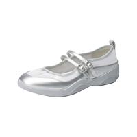 足力健 老人鞋男女软底休闲鞋爸妈鞋 银色-防滑玛丽珍鞋25227001D 40