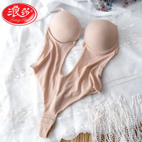 浪莎（LangSha）晚礼服镂空露背文胸透明隐形肩带蕾丝塑身束腰一体连体内衣聚拢美 光面款肤色 XL 38码