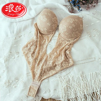 浪莎（LangSha）晚礼服镂空露背文胸透明隐形肩带蕾丝塑身束腰一体连体内衣聚拢美 蕾丝款肤色 2XL 40码