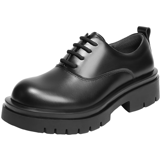 百丽 厚底商务德比鞋男2026春季休闲职场通勤大头皮鞋A2284AM6 黑色 43 (265mm)