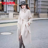 鸭鸭羊毛大衣羽绒服女长款2025冬季高级感气质收腰显瘦毛呢外套DS 奶油米色 M