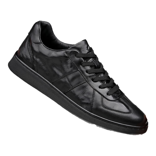 公羊 男鞋真皮2025秋季百搭潮流鞋子男款复古板鞋透气男士休闲皮鞋 黑色 44