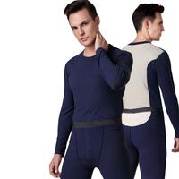 宝派保暖内衣套装男无痕羊绒暖护贴抗菌加绒圆领打底秋衣秋裤女秋冬季 羊绒暖护贴PLUS版男藏青 XL