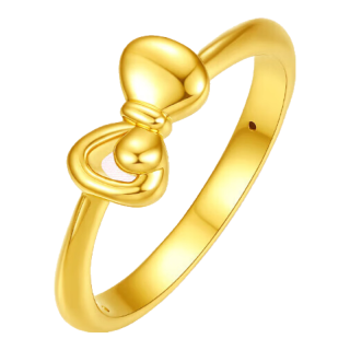 周六福 5D硬金足金黄金戒指女款蝴蝶结定价AE016743 15号 约0.90g