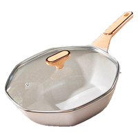 佰好佳 不粘锅炒锅家用炒菜锅麦饭石平底八角锅电磁炉燃气灶通用煎蛋锅 30CM带盖月光白