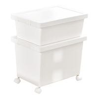 百露桌下书包收纳滑轮书桌箱教室书箱带轮课桌箱子装书本筐盒 矮款两层1盖 加厚款带刹车轮